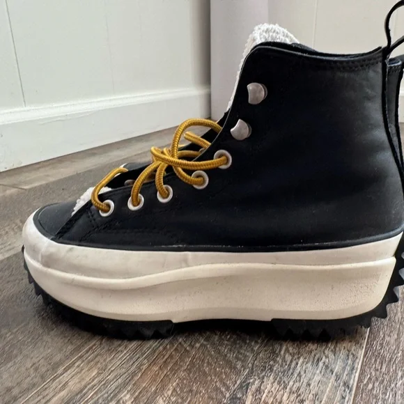 Converse Chuck Taylor Platform High Top Black Sneakers Boots with Yellow Laces - Picture 3 of 7